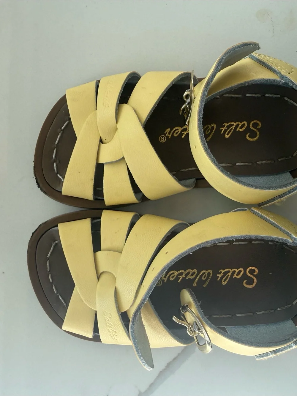Salt Water Sandals by Hoy Pale Yellow Kids Leather Sandals
